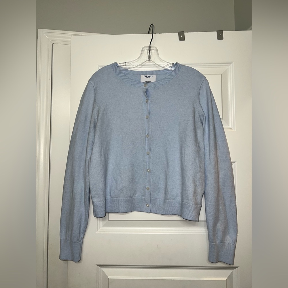 Classic Crewneck Button-Front Cardigan - Light Blue